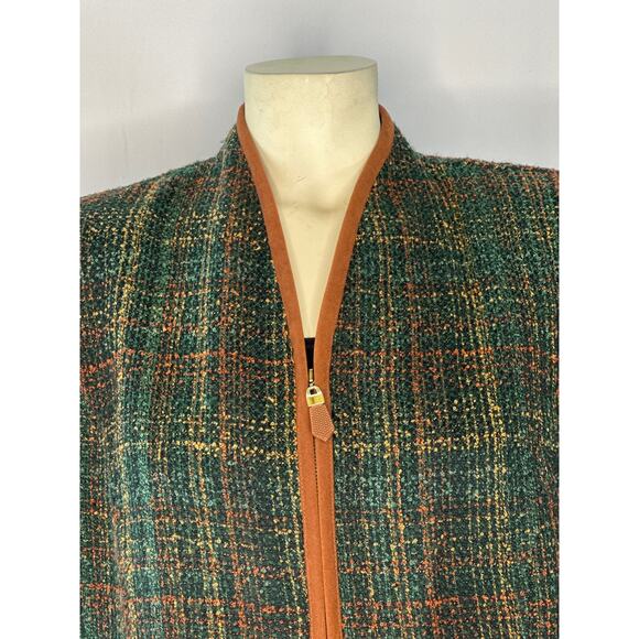 Vintage M.H.M. Melissa Harper collarless brown plaid woven blazer size 14 - Picture 7 of 11